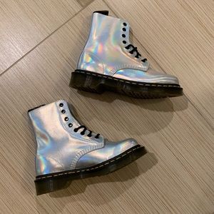 Holographic Lace-Up Combat Boots - Women